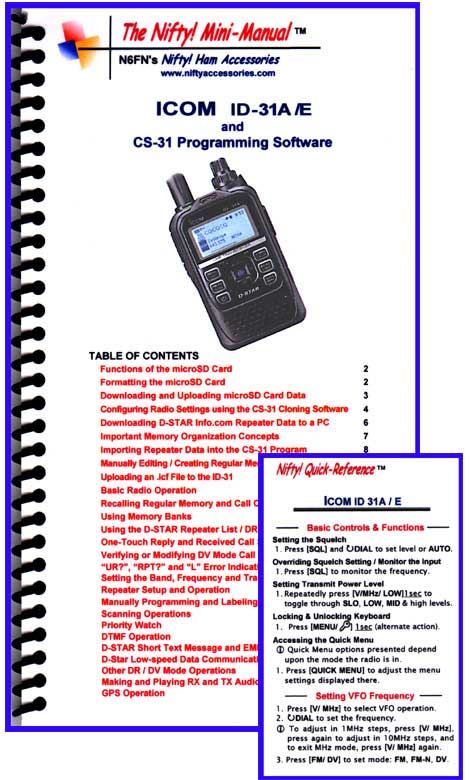 Icom ID-31A /E Mini-Manual & Ref Card Combo