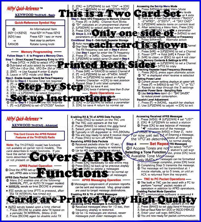 Kenwood TH-D7A(G) Tri-Folded Reference Card